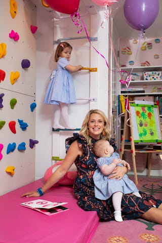 Parker Bowie Larson with her daughters in their newly designed playroom parker bowie larson with her daughters in their newly designed playroom