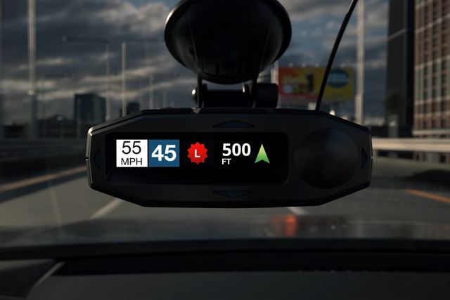radar detector on a car windshield