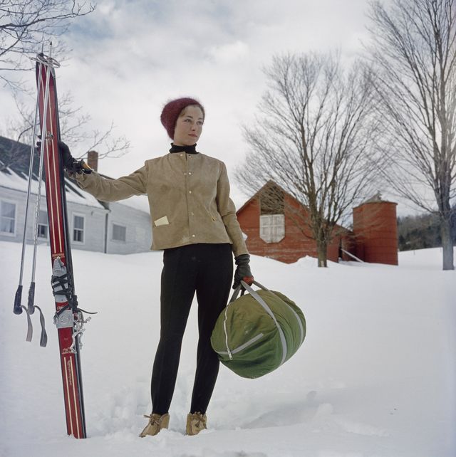 a young woman waiting to go on a ski run in stowe, vermont, usa,1962 photo by slim aaronshulton archivegetty images