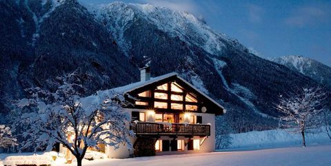 Snow, Winter, Mountain, Sky, Natural landscape, Property, Home, House, Log cabin, Mountain range, 