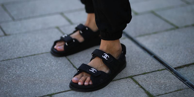 chanel slides with two straps