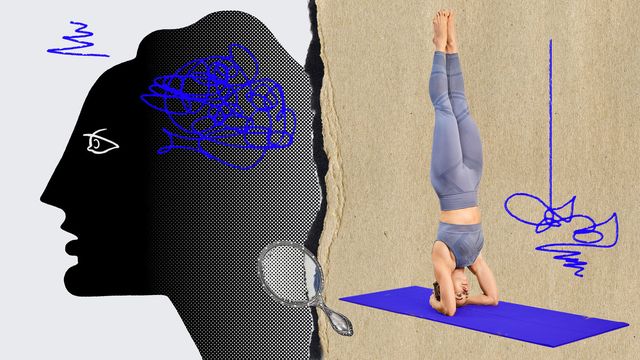 large head with squiggles upsidedown yoga