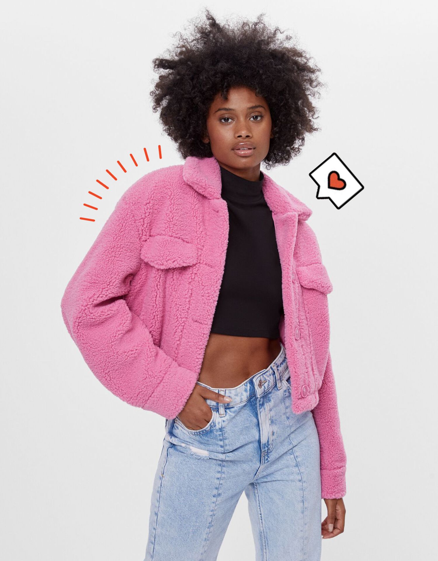 Bershka tiene una chaqueta borreguito rosa para el invierno