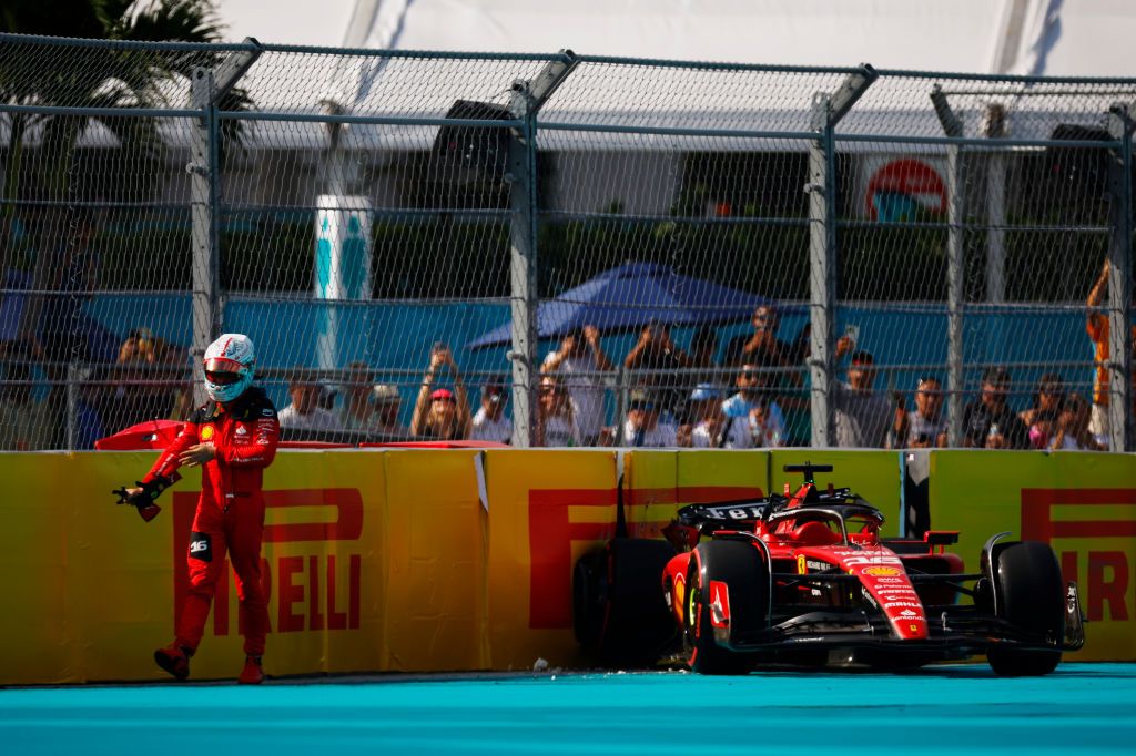 Miami GP Qualifying Sergio Perez takes pole as Charles Leclerc crash