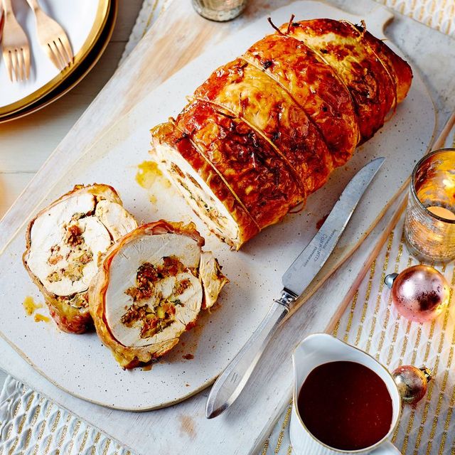 turkey roll with chorizo and apple stuffing