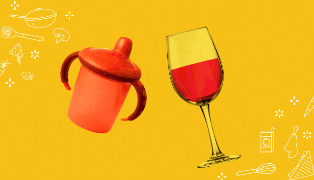 sippy cup and wine cheers gif