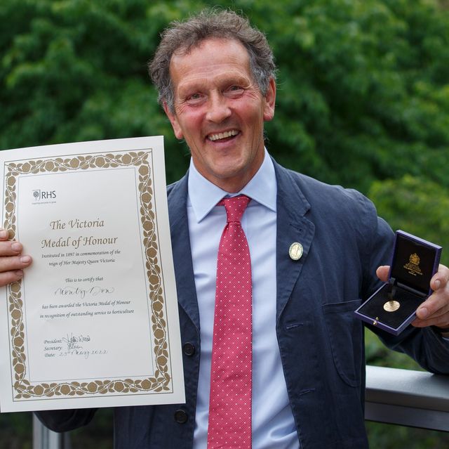 tv gardener monty don poses with the rhs victoria medal of honour he received for exceptional services to horticulture during press day rhs chelsea flower show 2022, monday may 23, 2022 rhs  luke macgregor