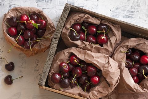 cherries in wooden box