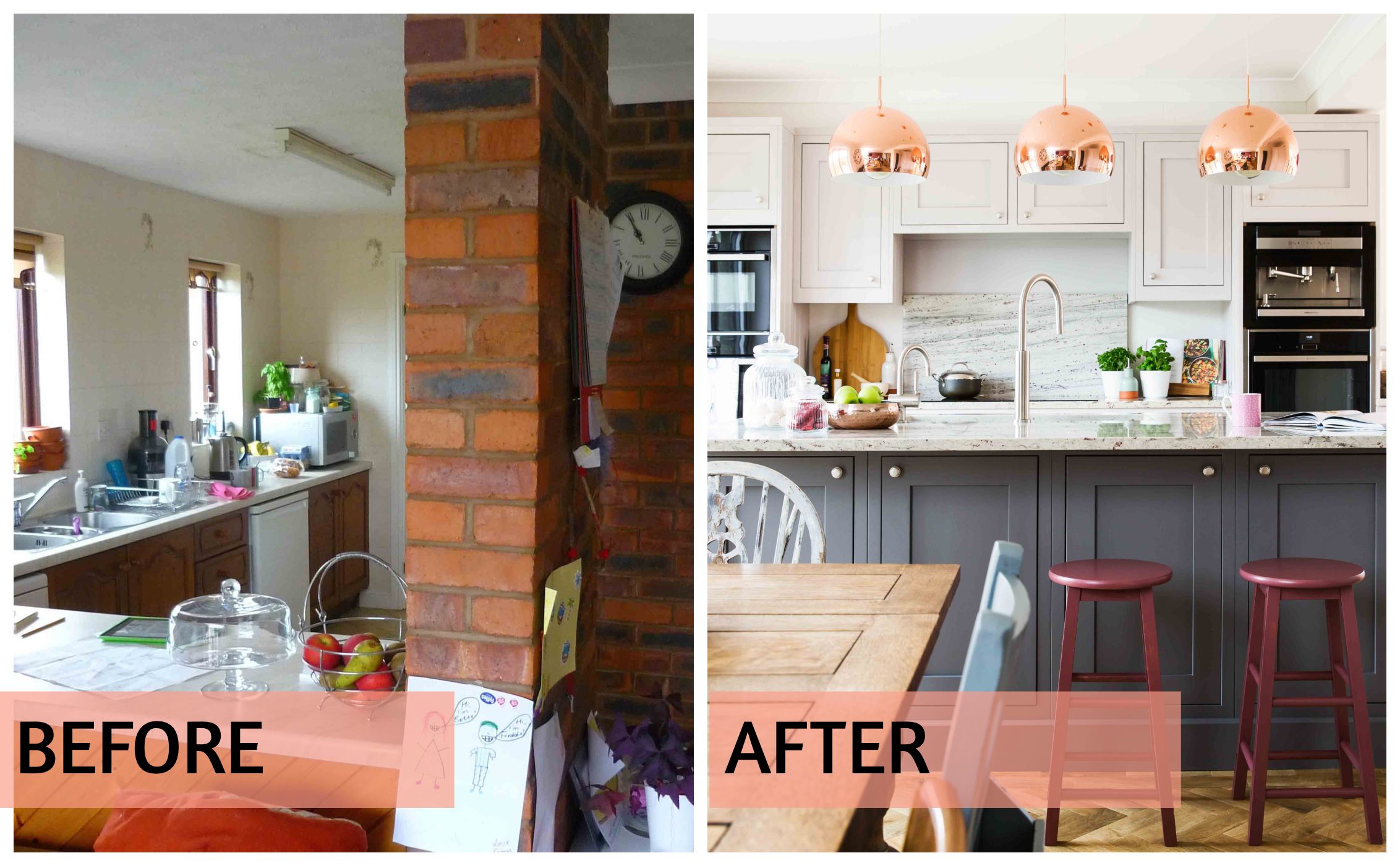 Kitchen Makeovers Before And After Removal Of Pillar And Wall Transforms Space