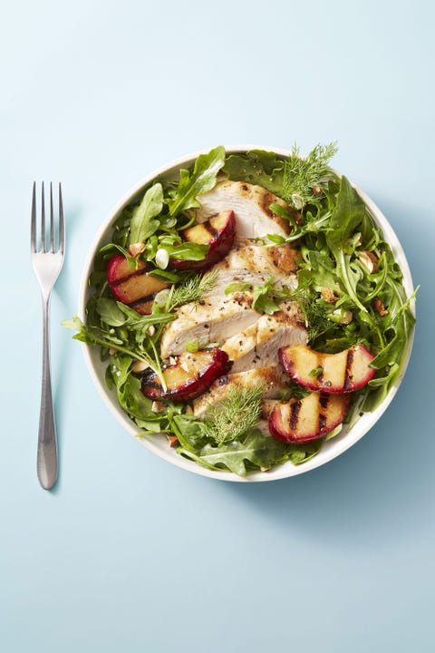 healthy chicken breasts   plum salad with grilled chicken