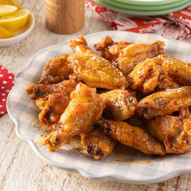 chicken wing recipes lemon pepper wings on checkered plate