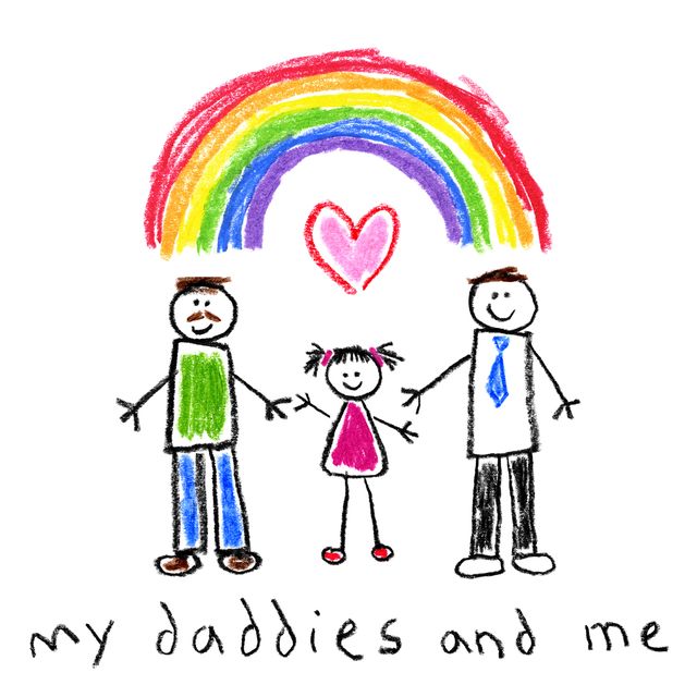 children’s style drawing   fathers and daugther gay family