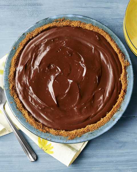 chocolate pie on blue background