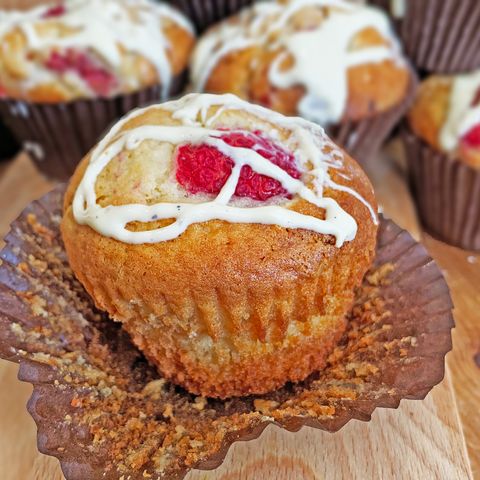 white chocolate and raspberry muffins