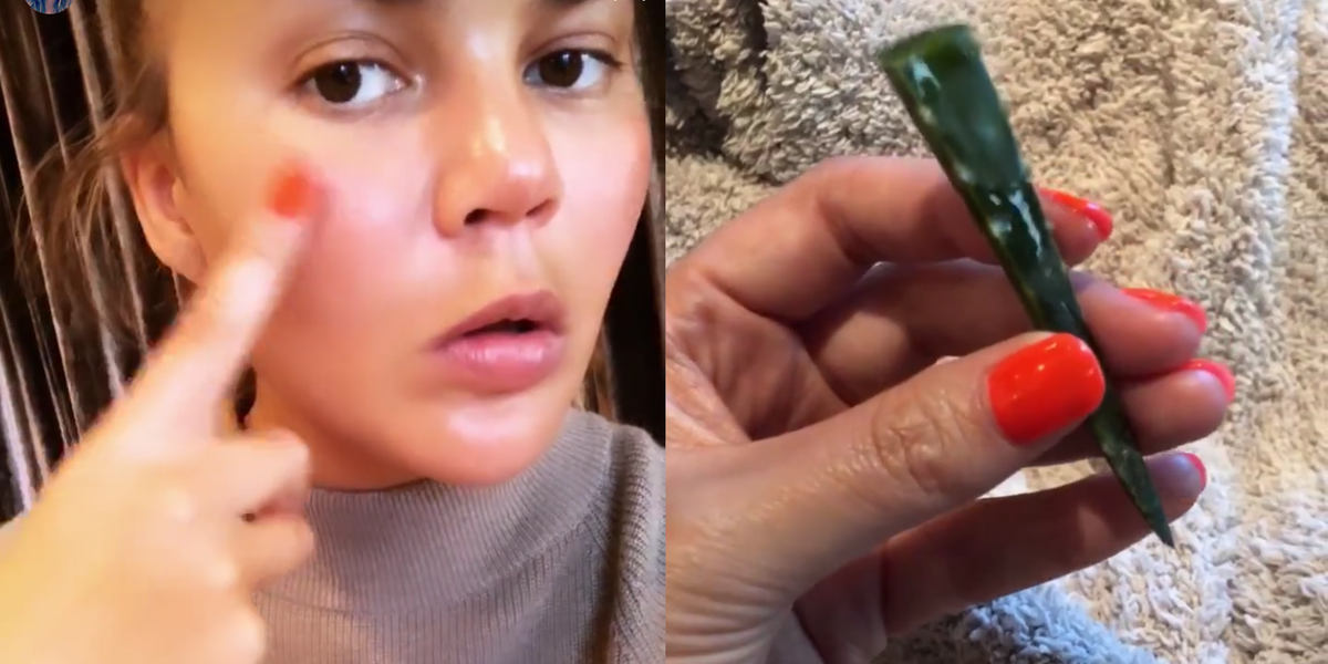 Chrissy Teigen Says She's Been Using Pure Aloe Vera When Her Skin