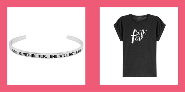 christian gifts for women god is within her, she will not fall inspirational bracelet and faith over fear t shirt