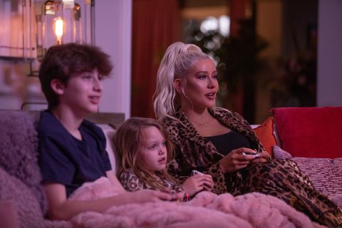 christina aguilera with her kids in her nintendo campaign