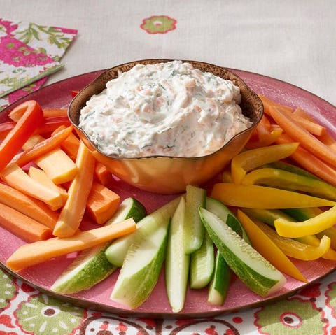 smoked salmon dip with rainbow of veggies