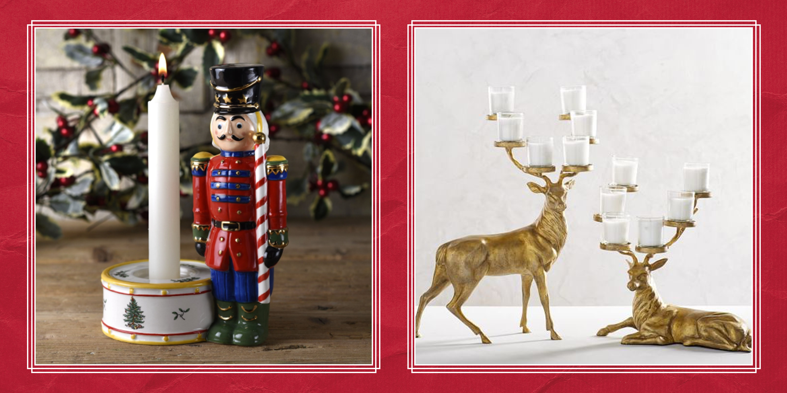 Lumanuby 1x Vintage Reindeer Sleigh Candle Holder Table Decoration with Christmas Tree Picture Lantern with 2 Candle Stands for Family Meeting Gifts for Christmas Lantern Series 