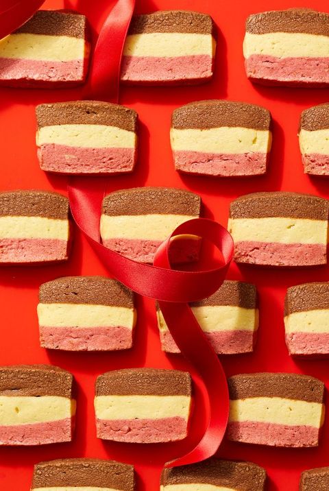 neapolitan cookies lined up in rows