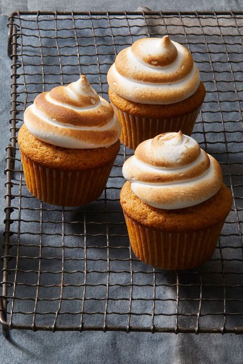 sweet potato cupcakes with toasted ginger meringue on top