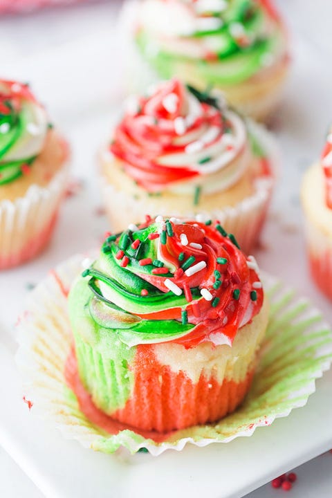 tricolor christmas cupcakes with liner open