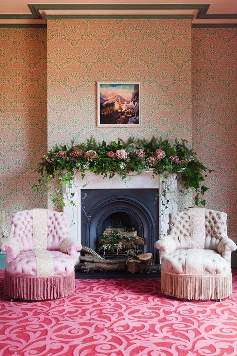 pink garland decoration in living room