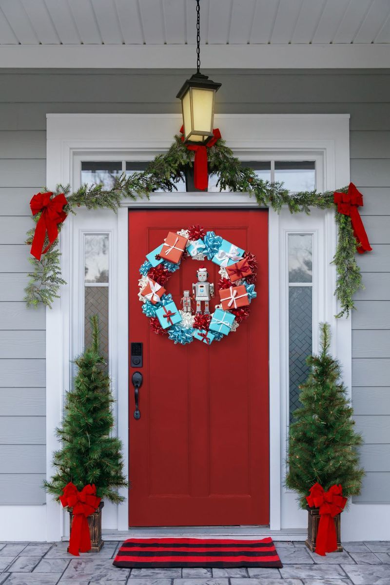 gifts for her, Christmas wreath Holiday basket wreath Front door basket