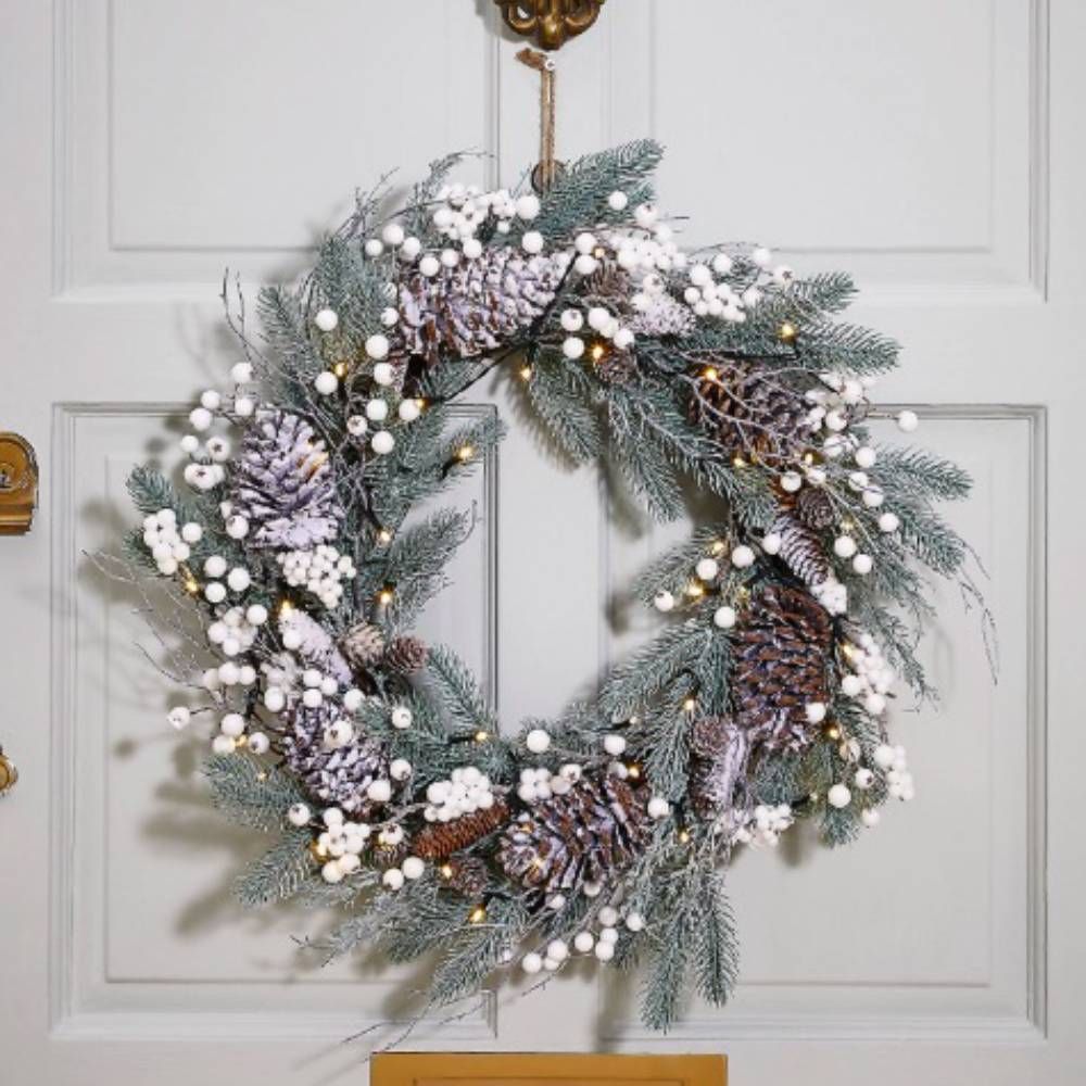 Christmas Wreath Ornament Home Rattan Festive Party DIY Snow Dusted Ornaments