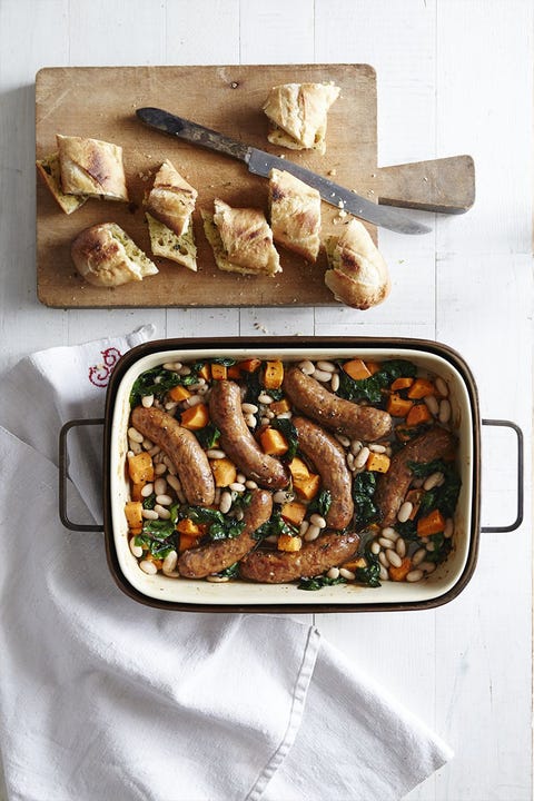 christmas foods best holiday recipe roasted sausages and sweet potato white bean stew