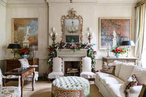 christmas garland in formal living room