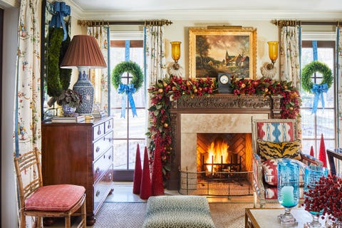 garland over mantel for christmas