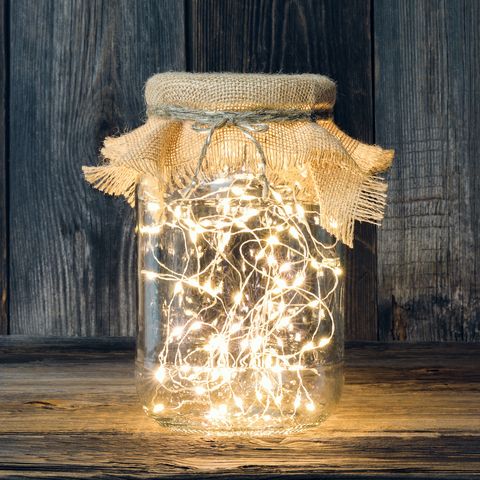 christmas light in a glass jar