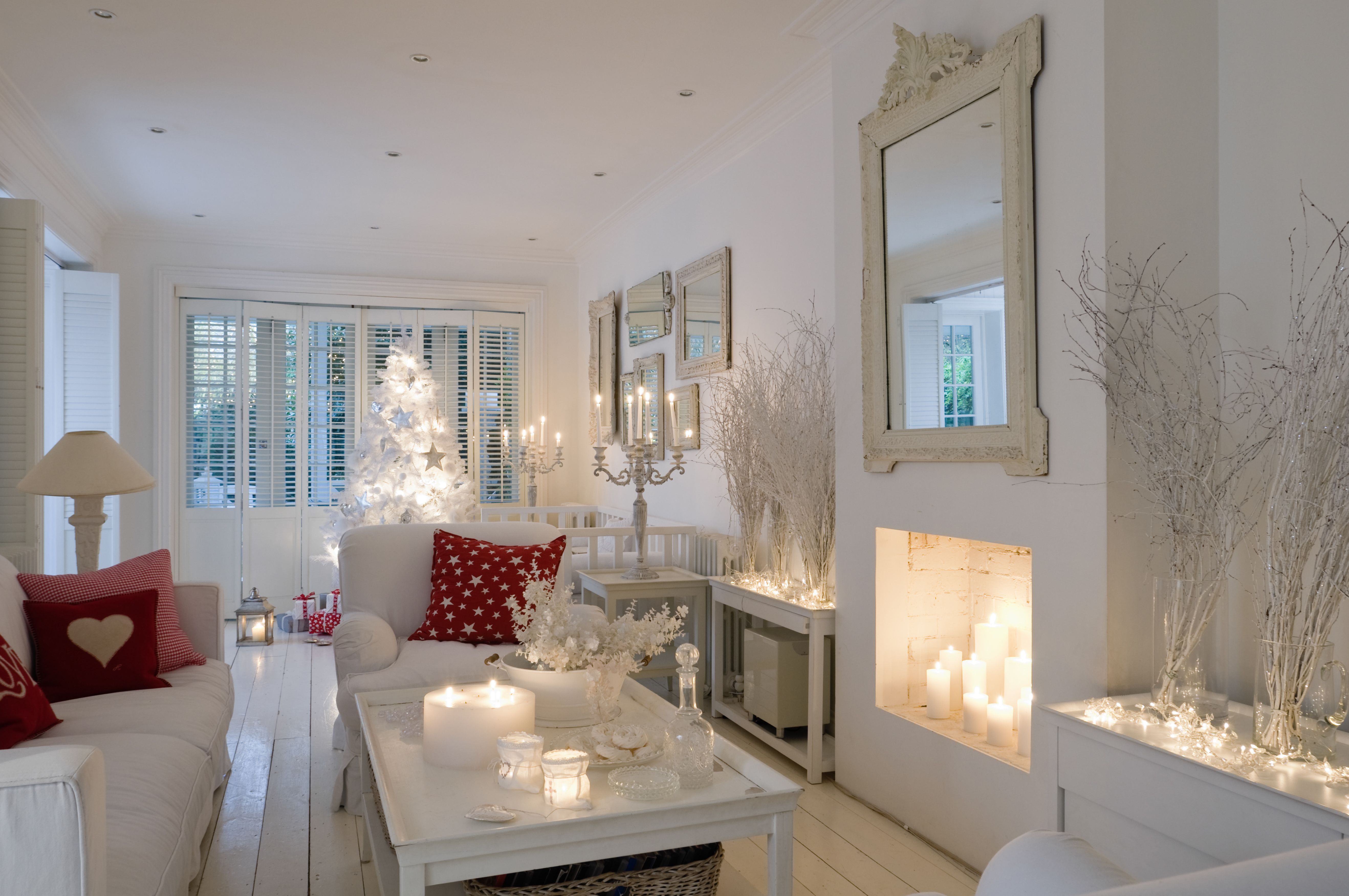 white christmas lights in living room