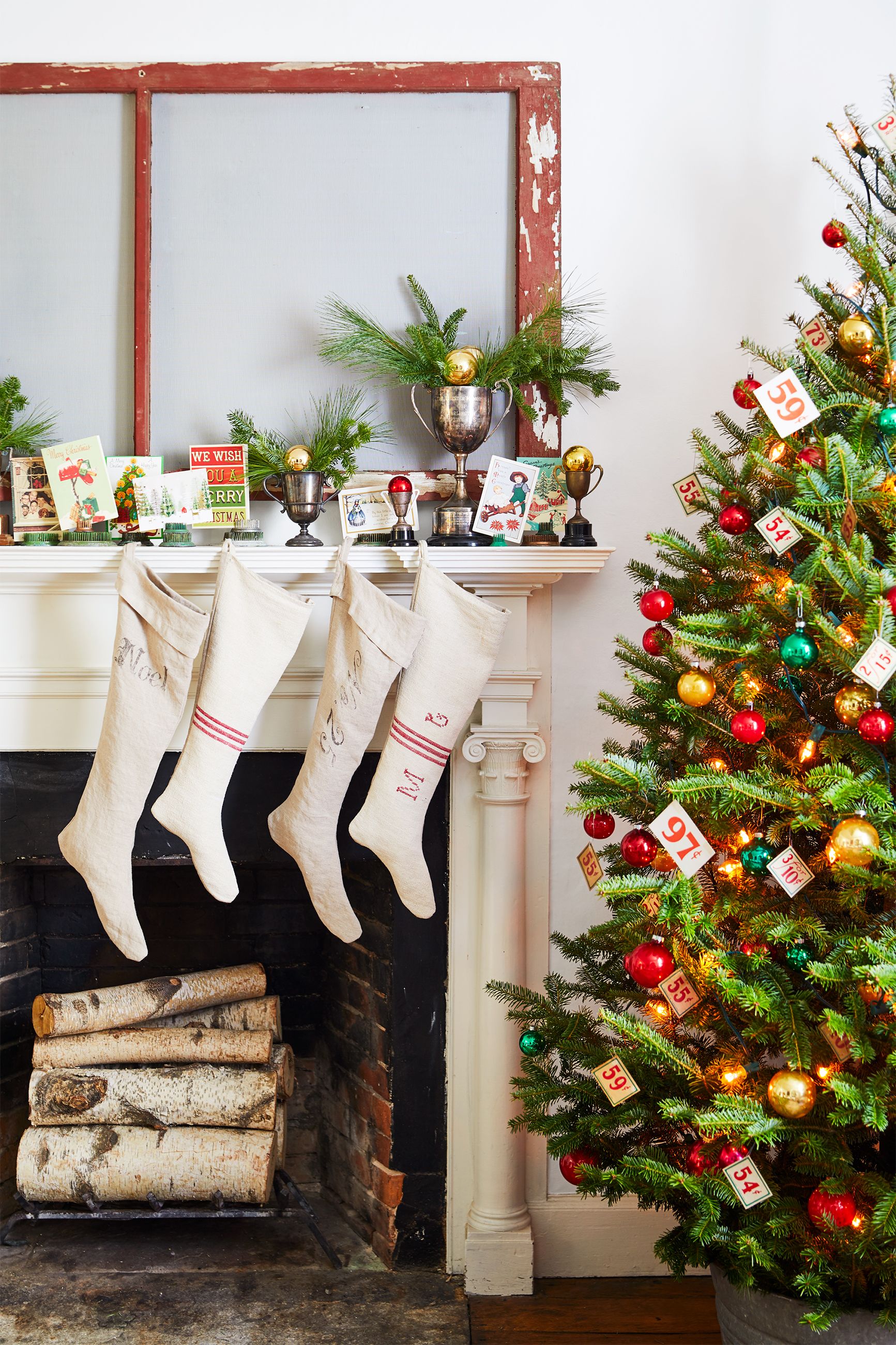 Rustic Style Christmas Advent Calendar Garland 24 Xmas Stockings Decoration 