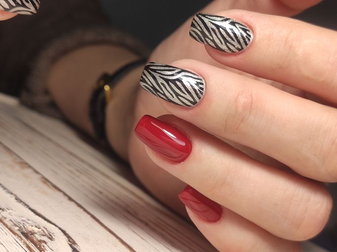 black and white tribal print nails