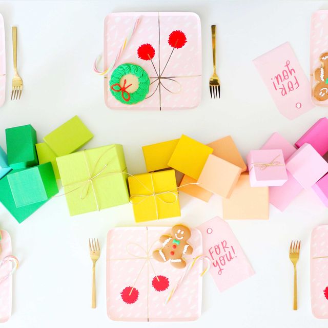 christmas party ideas  diy rainbow gift box table runner