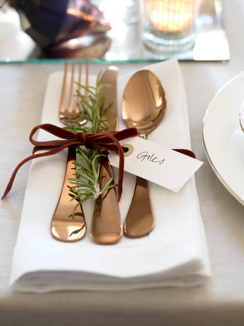 decjan 14   style 1 featureteam shimmering bronze, copper and silver decorations with a neutral colour scheme for a fabulous festive updategoing for goldbring out the best cutlery for christmas white napkins and delicate touches such as sprigs of pine tied with velvet ribbon make the table look extra specialcutlery, £75 for 16 pieces, ms napkin, £875, the linen works trees paper, from £250 a roll k gift tag, £1 both ms woodgrain paper, £375 a roll handmade paper at front, from £150 a sheet both paperchase copper paper, £1250 a roll, cox  cox ribbons £150 a metre, vv rouleaux and jane means