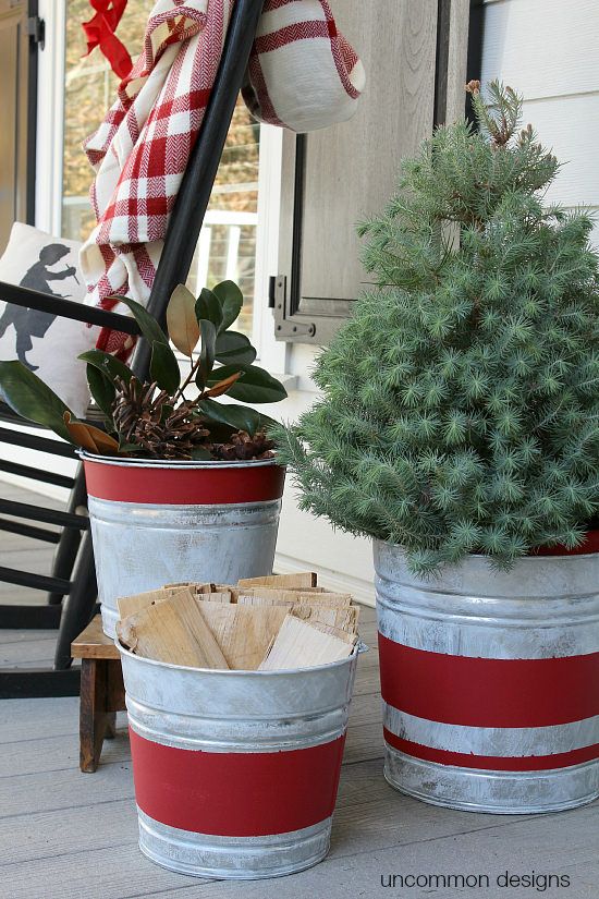 Christmas Galvanized Tin Bucket Holiday Decor Planter 