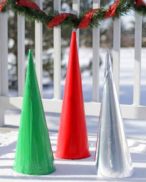 christmas porch decor duct tape cone trees