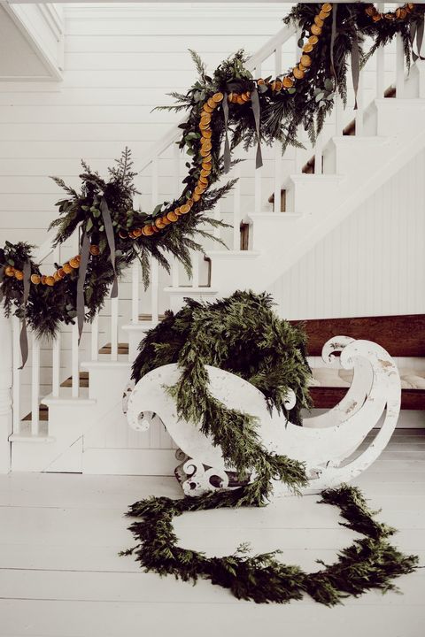 christmas stair decorations orange garland