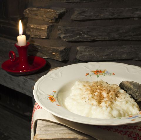 bowl of rice pudding on mantel