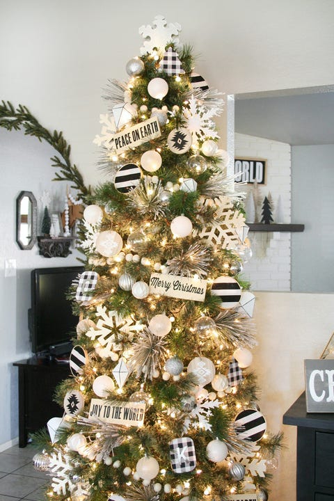 christmas tree decorating ideas black and white