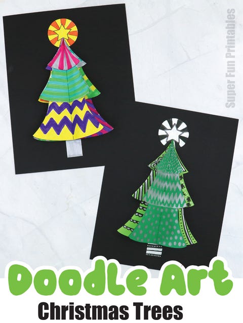 christmas crafts for kids — doodle art christmas trees