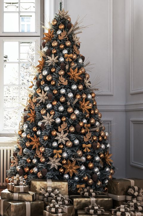 christmas tree in living room  interior stock photo