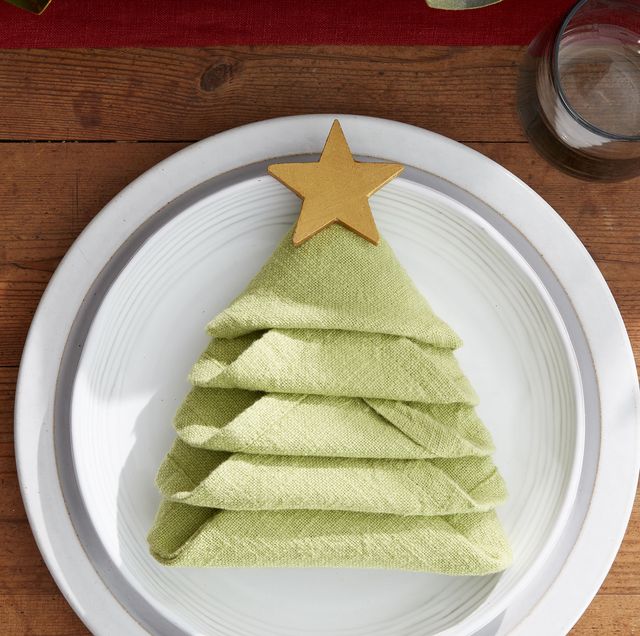How to Make a Christmas Tree Napkin Fold - All the Steps to Folding a Napkin Into a DIY ...
