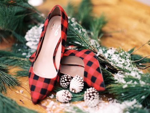 christmas wedding ideas  plaid bridal heels