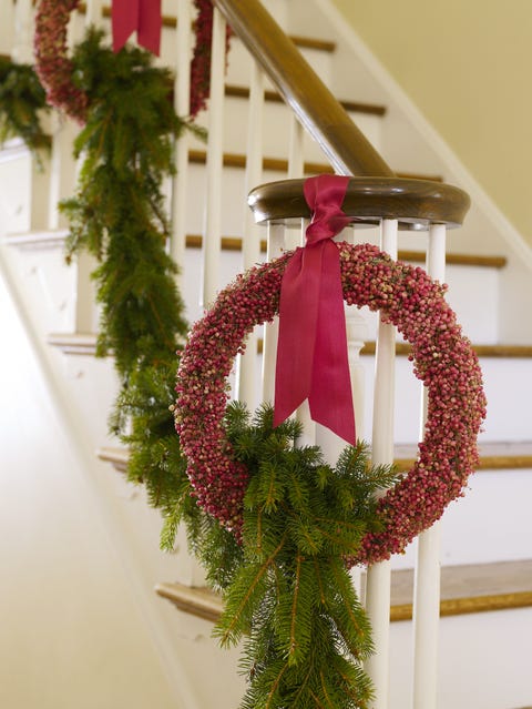 staircase christmas decorations - wreath garland