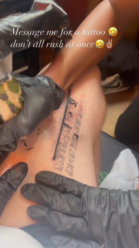 neil jones gets chyna mills to tattoo his leg, chyna mills instagram story