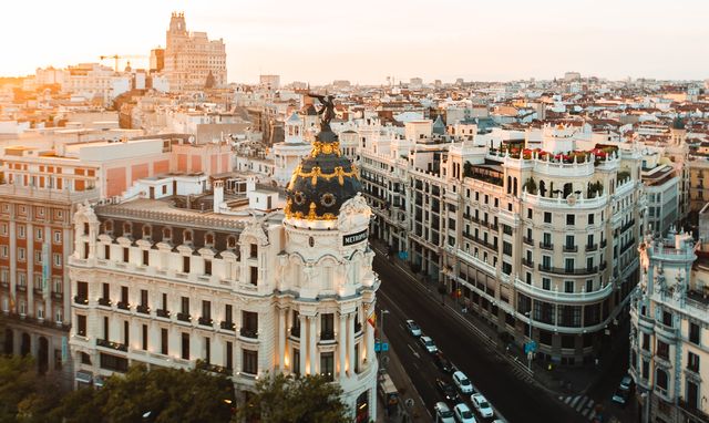 cityscape of madrid at sunset